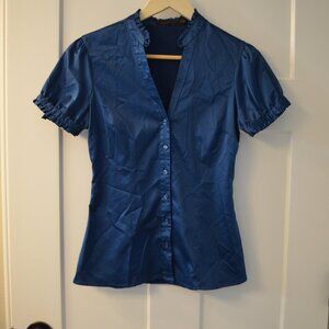 The Limited Womens XS Blue Satin S/S Button Up Shirt
